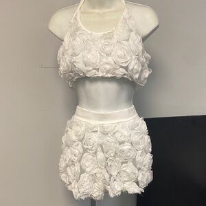 White Floral Halter Top and Short Set